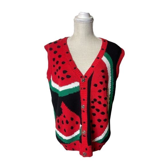 Vintage RARE Just Better Sweaters by Lisa Coufal Hand Knit Watermelon Vest Large - Picture 5 of 16